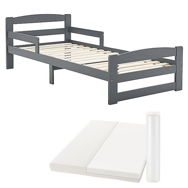 Juskys Jugendbett Arona 90 x 200 cm mit Matratze Grau günstig online kaufen