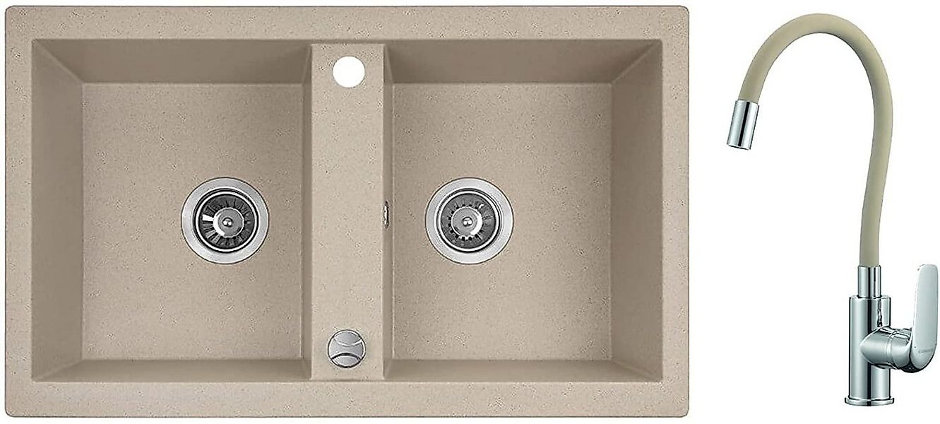 KOLMAN Küchenspüle Elza Set Doppelbecken Granitspüle und Spültischarmatur, günstig online kaufen