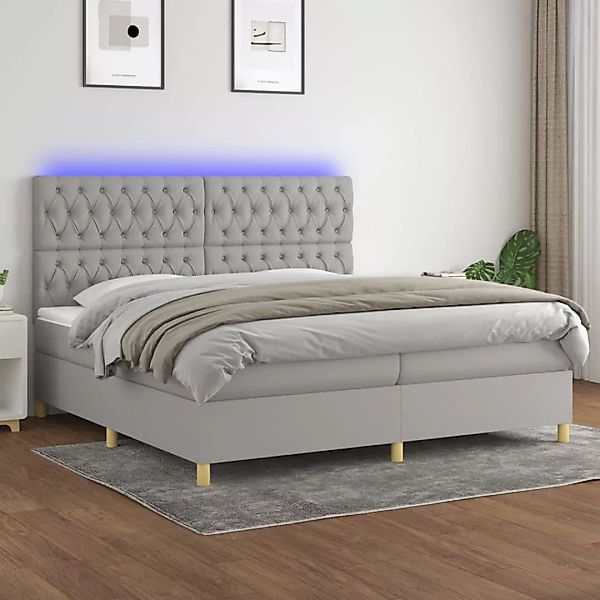 Vidaxl Boxspringbett Mit Matratze & Led Hellgrau 200x200 Cm Stoff günstig online kaufen