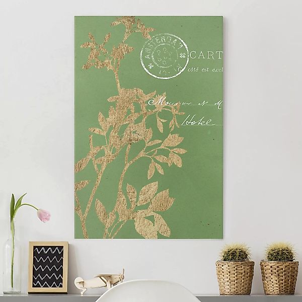 Leinwandbild Spruch - Hochformat Goldene Blätter auf Lind I günstig online kaufen