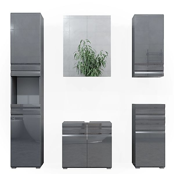 Vicco Badmöbel-Set Fredd, Anthrazit Hochglanz, 5 Teile, (5-er Set, 5-St., 5 günstig online kaufen