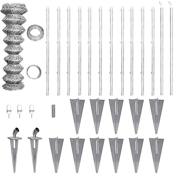vidaXL Maschendrahtzaun Pfosten Bodenhülsen Stahl Verzinkt 25x1,25 m 141508 günstig online kaufen