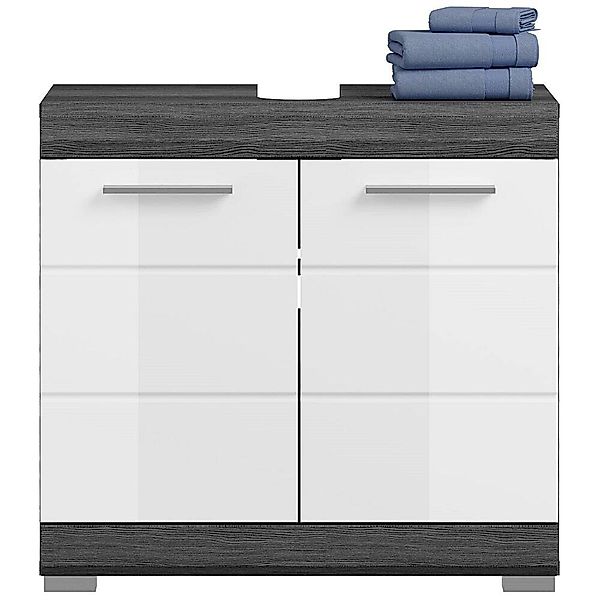 Badezimmermöbel Set 2-teilig modern in Hochglanz weiß mit grau SIROCO-158 günstig online kaufen