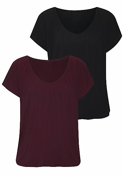 LASCANA Kurzarmshirt, (Packung, 2 tlg.), mit Gummizug am Bund günstig online kaufen