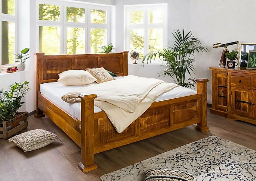 Massivmoebel24 Massivholzbett Bett Akazie 160x200x114 honig lackiert OXFORD günstig online kaufen