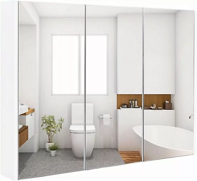 KOMFOTTEU Spiegelschrank Badezimmerschrank mit 3 Türen, 65 x 11 x 90 cm günstig online kaufen