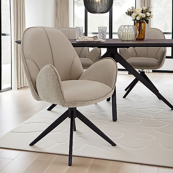 Homestyle4u Polsterstuhl 2er Set Bouclé Leder Beige Drehbar 3072 günstig online kaufen