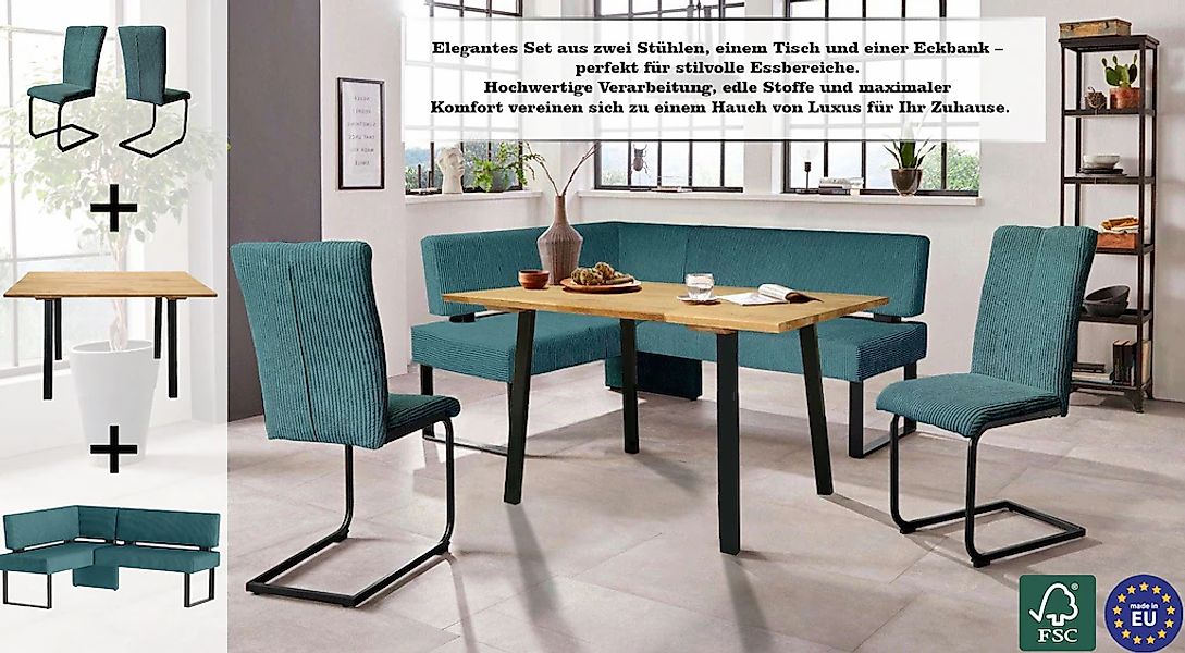 Home affaire Eckbankgruppe »Oliver«, (Set, 4 tlg., 4-tlg), Eckbank mit Well günstig online kaufen