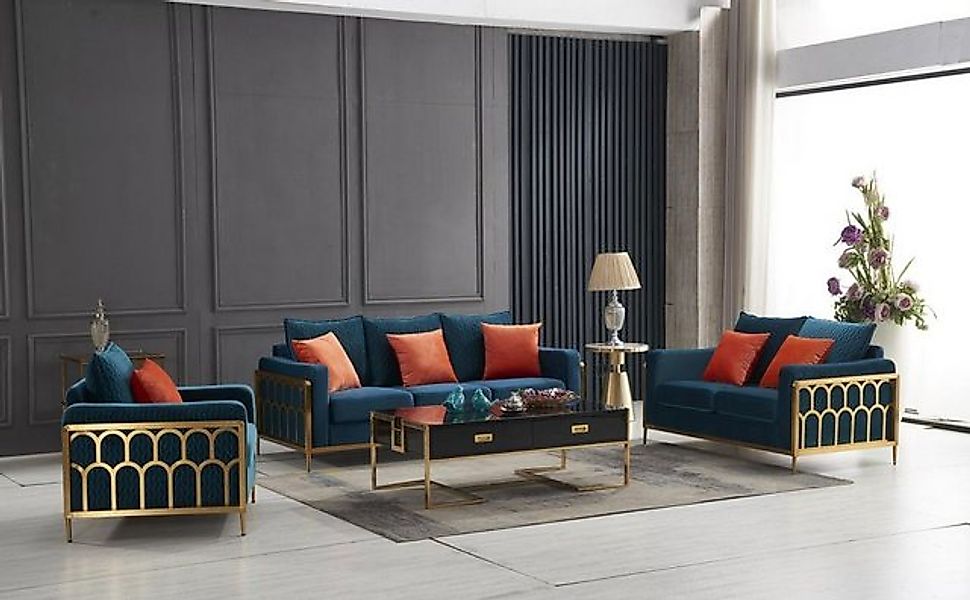 JVmoebel Sofa Blaue Sofagarnitur 3+2+1 Sitzer Set Design Sofas Polster Couc günstig online kaufen