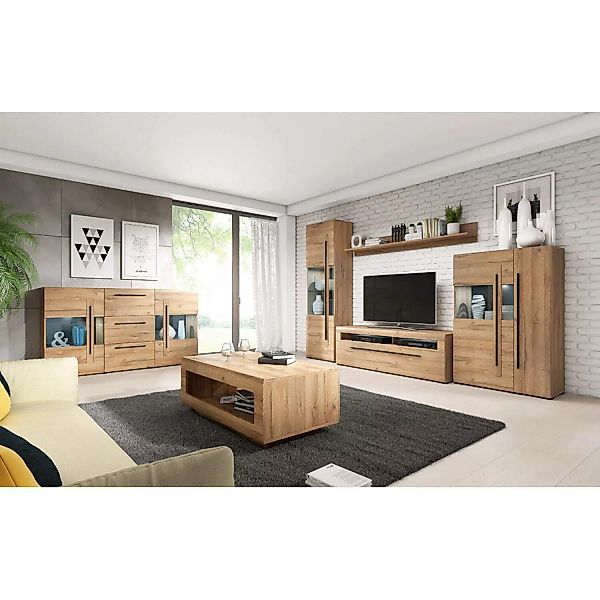 Wohnzimmer Set inkl. Wohnwand Sideboard und Couchtisch TURDA-83 in Eiche Gr günstig online kaufen