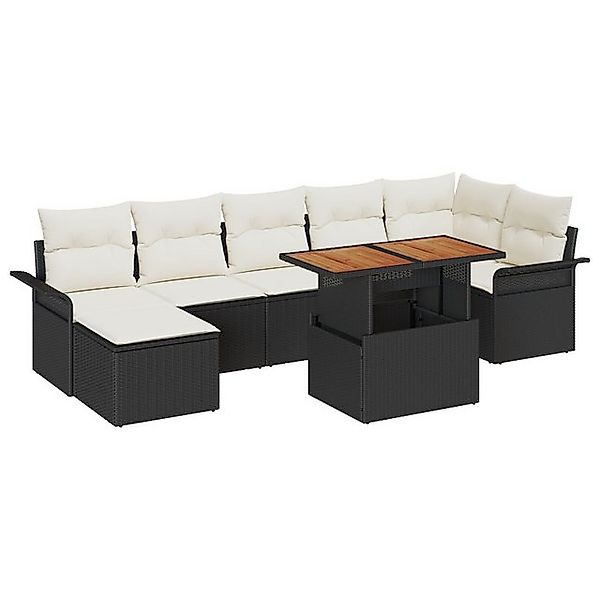 vidaXL Loungesofa 8-teilige Garten-Essgruppe mit Kissen Schwarz Poly Rattan günstig online kaufen
