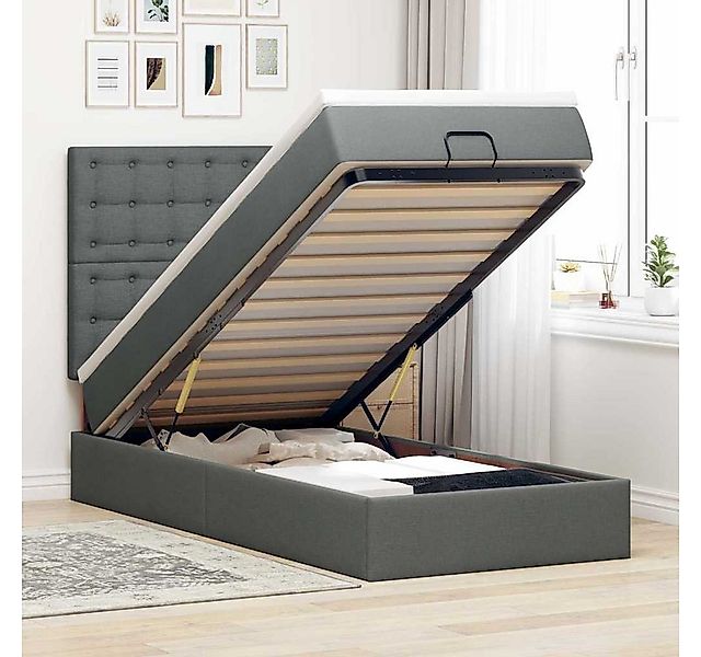 vidaXL Bett, Ottoman-Bett mit Matratze Dunkelgrau 80x200 cm Stoff günstig online kaufen