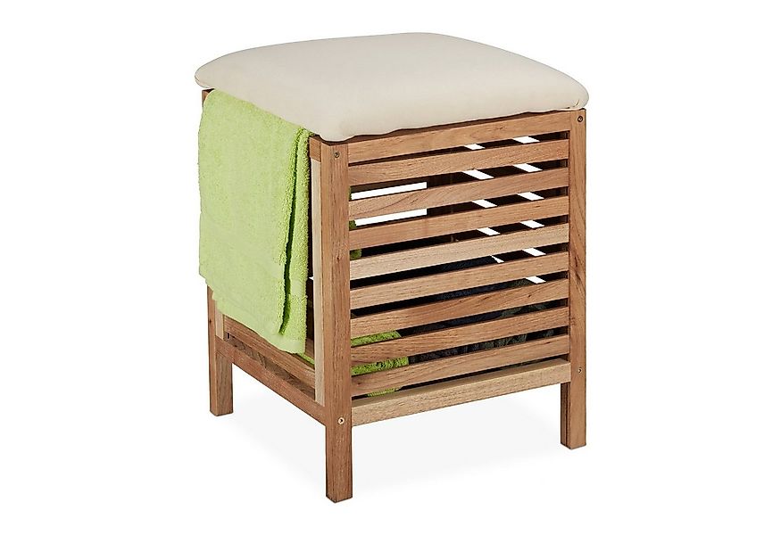 relaxdays Wäschetruhe Wäschekorb mit Sitz Walnussholz günstig online kaufen