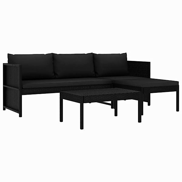 3-tlg. Garten-lounge-set Mit Auflagen Poly Rattan Schwarz günstig online kaufen