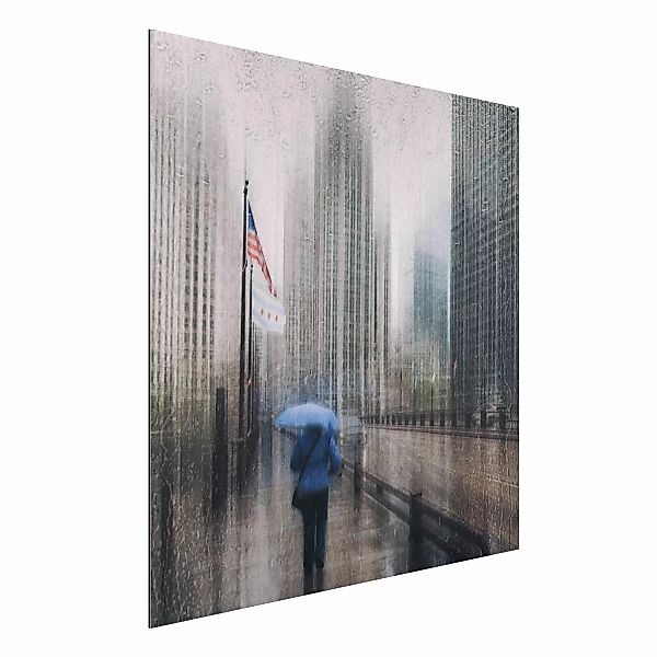 Alu-Dibond Bild - Quadrat Verregnetes Chicago günstig online kaufen