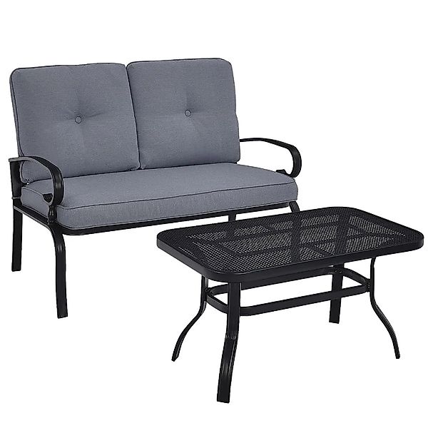 Costway 2-Sitzer Gartenbank mit Couchtisch & Kissen Balkonmöbel-Set günstig online kaufen