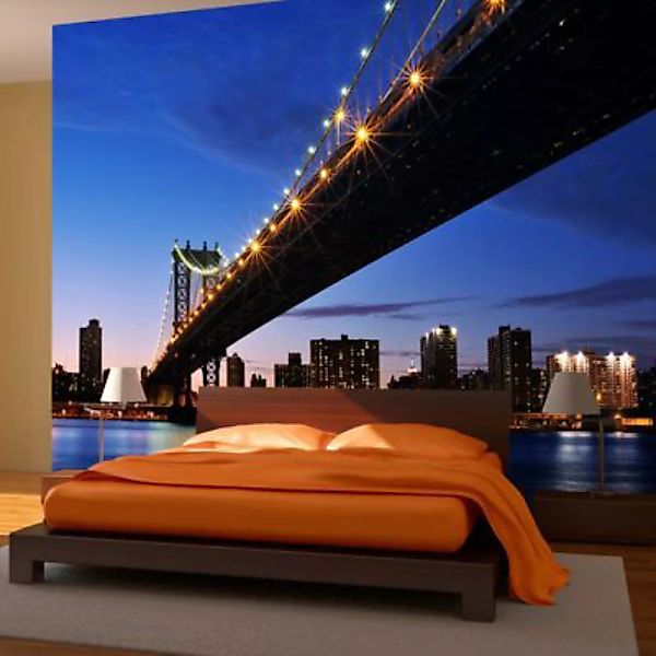 artgeist Fototapete Beleuchtete Manhattan Bridge mehrfarbig Gr. 350 x 270 günstig online kaufen