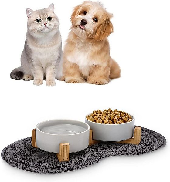 SinLaw Napf-Set 2 Bambus Keramik Schüssel für Katzen und Hunde, Mit Anti-Ru günstig online kaufen