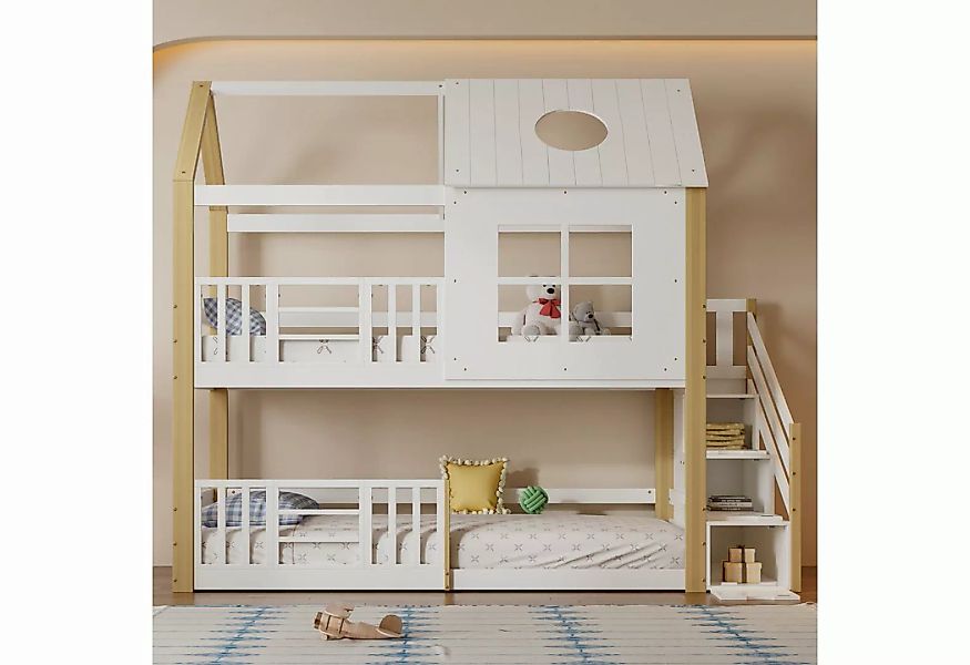TavilaEcon Etagenbett Kinderbett Hausbett mit Fenster und Dach, mit Aufbewa günstig online kaufen