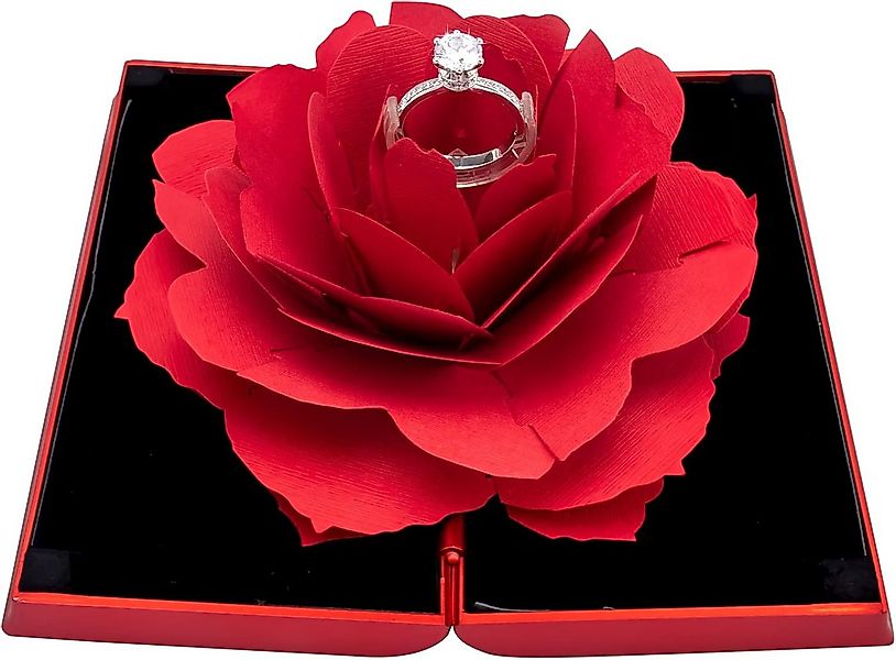 Coonoor Schmuckkasten Valentinstag Rose Ringschachtel 3D Pop Up Rose Ring-B günstig online kaufen