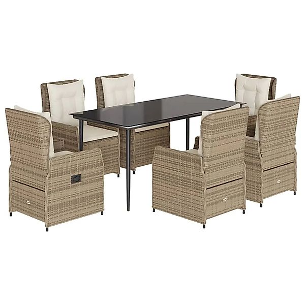 vidaXL 7-Tlg Garten-Essgruppe mit Kissen Beige Poly Rattan 3262886 günstig online kaufen