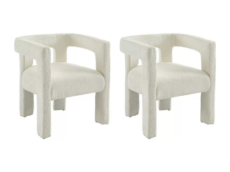 Stuhl mit Armlehnen 2er-Set - Bouclé-Stoff & Metall - Weiß - SOFANA von Pas günstig online kaufen
