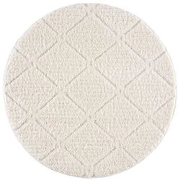 payé Teppich Hochflor 160x160 cm Rund Creme Boho-Rautenmuster günstig online kaufen