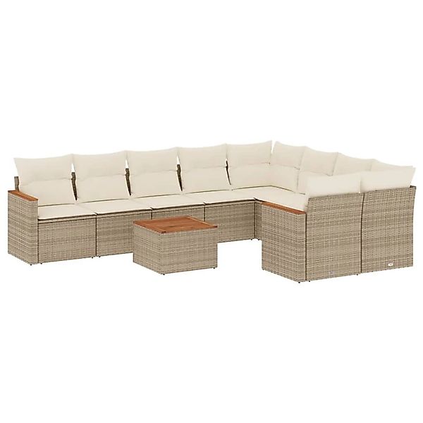 vidaXL 10-Tlg Garten-Sofagarnitur mit Kissen Beige Poly Rattan 3226310 günstig online kaufen