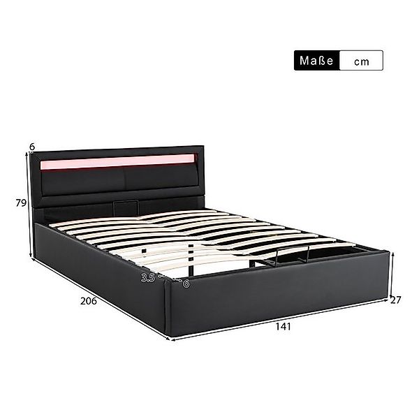 STILVORA Polsterbett 140×200 Jugendbett mit Stauraum,Bettgestell mit LED un günstig online kaufen