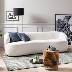 Weißes Dreisitzer Sofa im Skandi Design Boucle Stoff Bezug günstig online kaufen