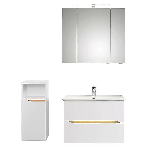 Badezimmer Set, 3-teilig, mit Griffbeleuchtung QUEIMADOS-66 in Weiß Glanz m günstig online kaufen