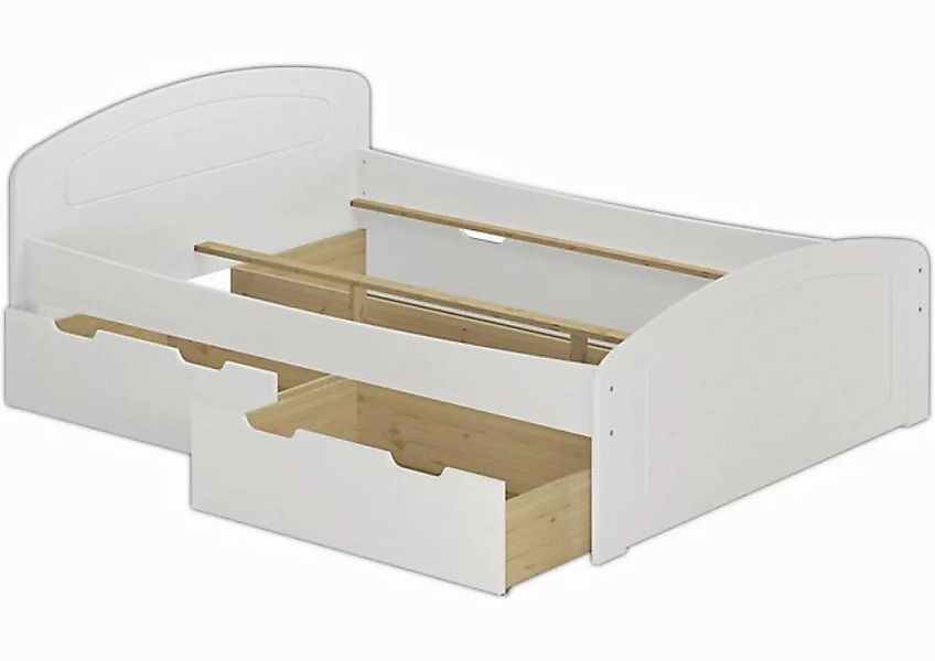 ERST-HOLZ Bett Funktionsbett 160x200 Kiefer weiß mit 3 Staukästen ohne Rost günstig online kaufen