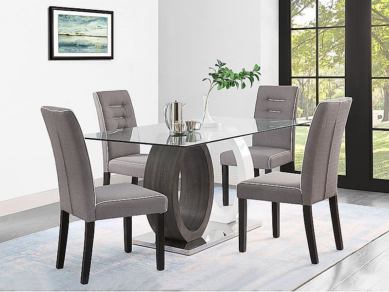 Stuhl 6er-Set - Stoff & Kautschukholz - Grau - GABELLE günstig online kaufen