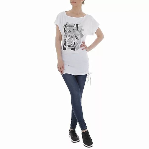Ital-Design Kurzarmshirt Damen Freizeit Print Stretch T-Shirt in Weiß günstig online kaufen