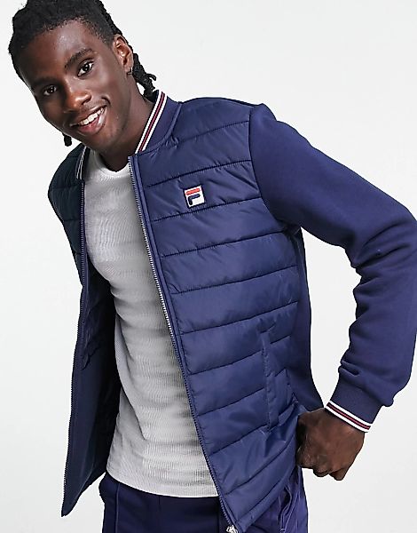 Fila – Wattierte Jacke in Marineblau mit Jersey-Ärmeln günstig online kaufen