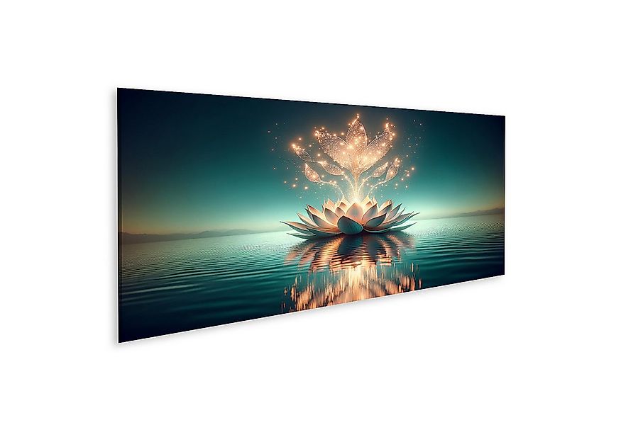 islandburner Leinwandbild Leuchtende Lotusblüte auf ruhigem Wasser Funkelnd günstig online kaufen