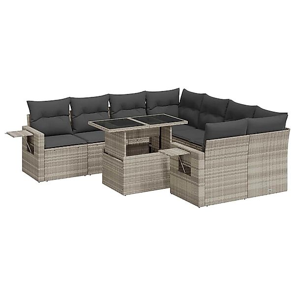 vidaXL 9-Tlg Garten-Sofagarnitur mit Kissen Hellgrau Poly Rattan 3326453 günstig online kaufen