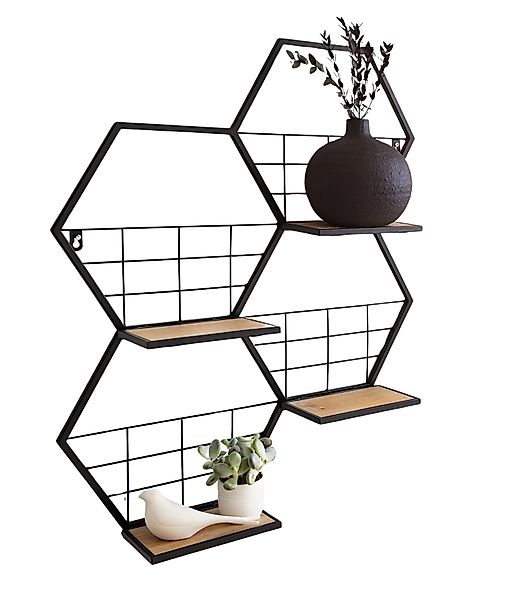 Dekoleidenschaft Deko-Wandregal "Hexagon" aus Metall, schwarz, günstig online kaufen