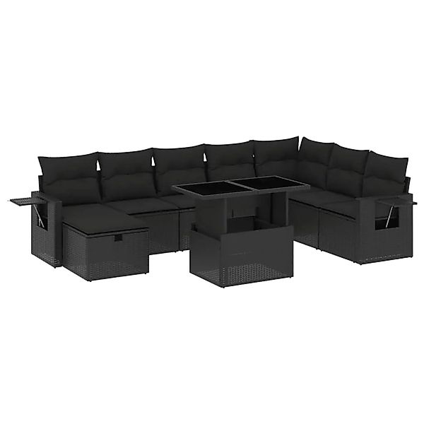 vidaXL 9-Tlg Garten-Sofagarnitur mit Kissen Schwarz Poly Rattan 3275025 günstig online kaufen