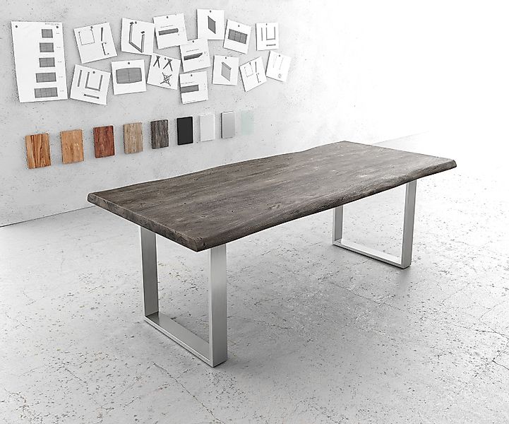 DELIFE Esstisch Edge, Akazie Platin 220x100 günstig online kaufen