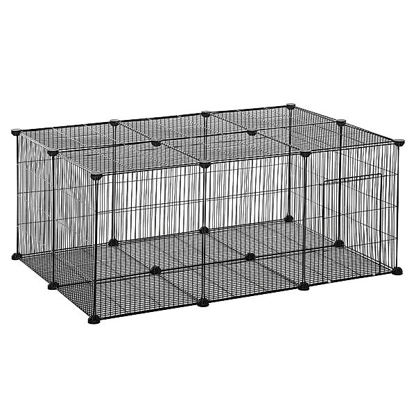 PawHut Kleintiergehege 105 cm x 70 cm x 45 cm 22 Platten Metall Schwarz   A günstig online kaufen