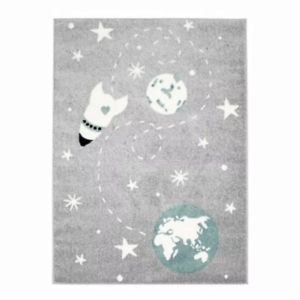 carpet city® Kinderteppich mit Rakete - Kinderzimmerteppich Grau - Teppich günstig online kaufen