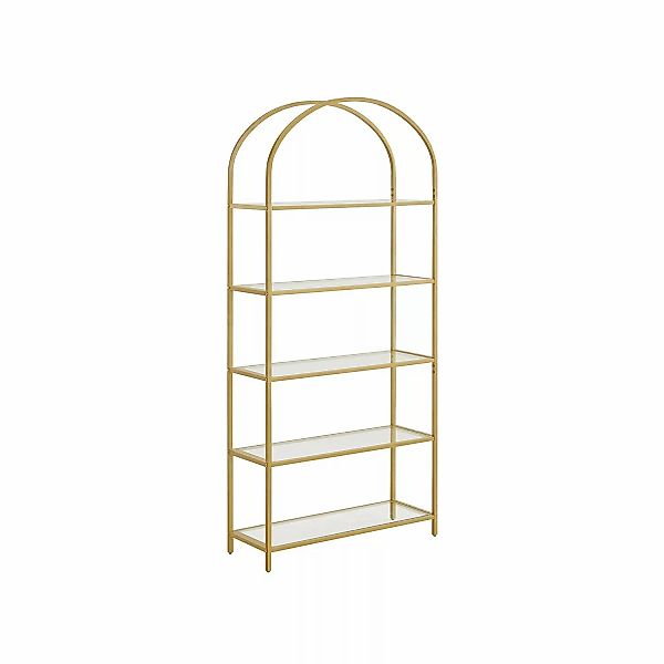 Vasagle Bücherregal 5 Ablagen Hartglas 30,2 cm x 83 cm x 183,5 cm Gold günstig online kaufen