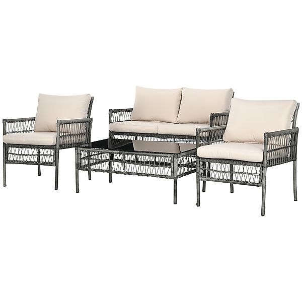 Outsunny Gartenmöbelset 4-teilig 2-Sitzer-Sofa + 2 Sessel + 1 rechteckiger günstig online kaufen