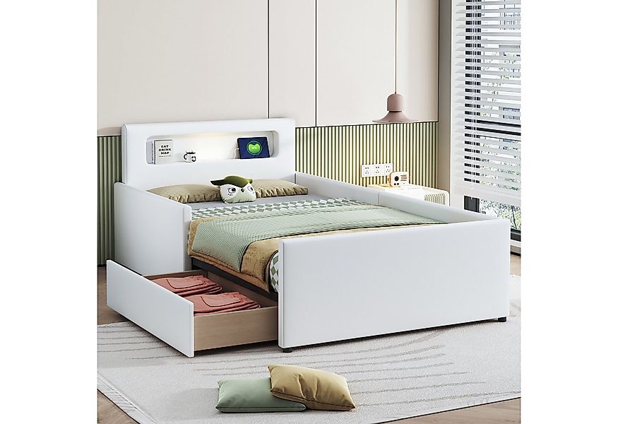 Flieks Polsterbett, Kinderbett 90x200cm mit Schublade, Nachtlicht und USB-L günstig online kaufen