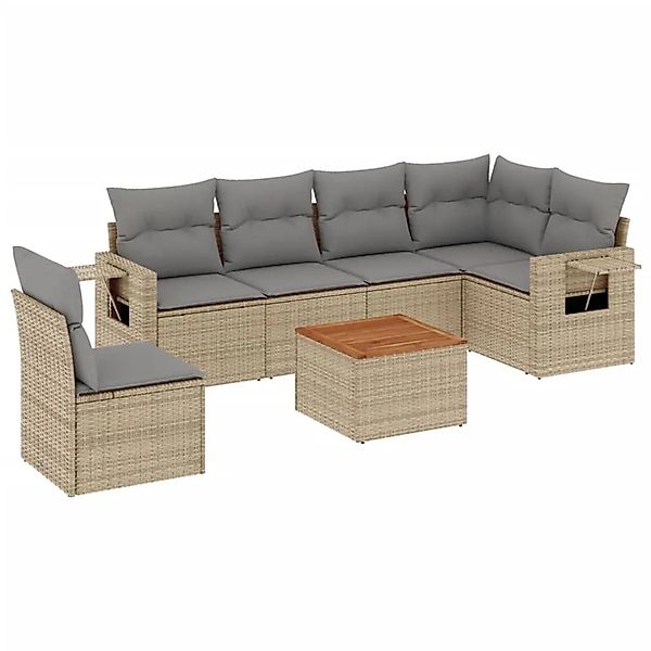 vidaXL 7-Tlg Garten-Sofagarnitur mit Kissen Beige Poly Rattan 3224589 günstig online kaufen