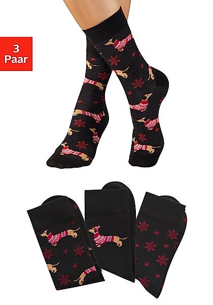 LASCANA Socken (Packung, 3-Paar) mit weihnachtlichem Dackelmotiv günstig online kaufen