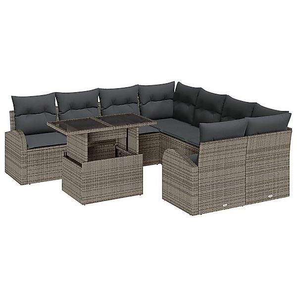 vidaXL Loungesofa 9-tlg. Garten-Sofagarnitur mit Kissen Grau Poly Rattan, 9 günstig online kaufen