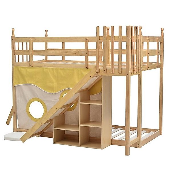 Odikalo Kinderbett Etagenbett Zaun Vorhang Rutsche Regale Fallschutz Kiefer günstig online kaufen
