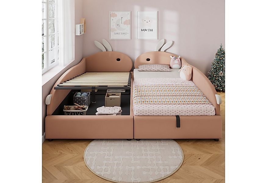 Flieks Polsterbett, Hydraulisches Kinderbett 90x200cm*2 mit erhöhtem Zaun H günstig online kaufen